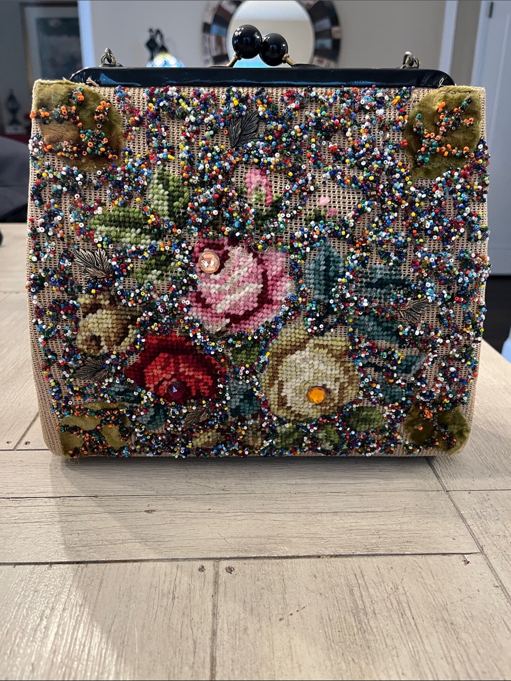 VTG Soure’ NYBeaded Floral Needlepoint Satchel